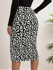 Leopard Print Split Skirt High Waist Bodycon Skirt
