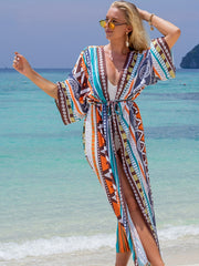 Boho Cover Up Women's Plus Tribal Print Long Sleeve Cardigan