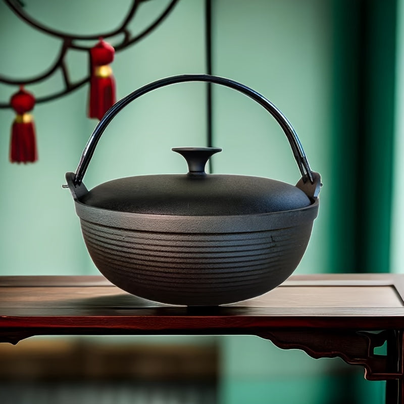 Cast Iron Hanging Pot High Temp Resistant Vintage Soup Pot With Iron Lid