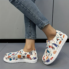 Women's Christmas Pattern Sneakers Lace-up Non-slip Outdoor Flats