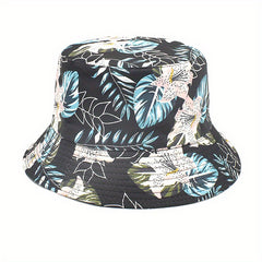 Reversible Leaf Print Bucket Hat Casual Travel Beach Hats Unisex