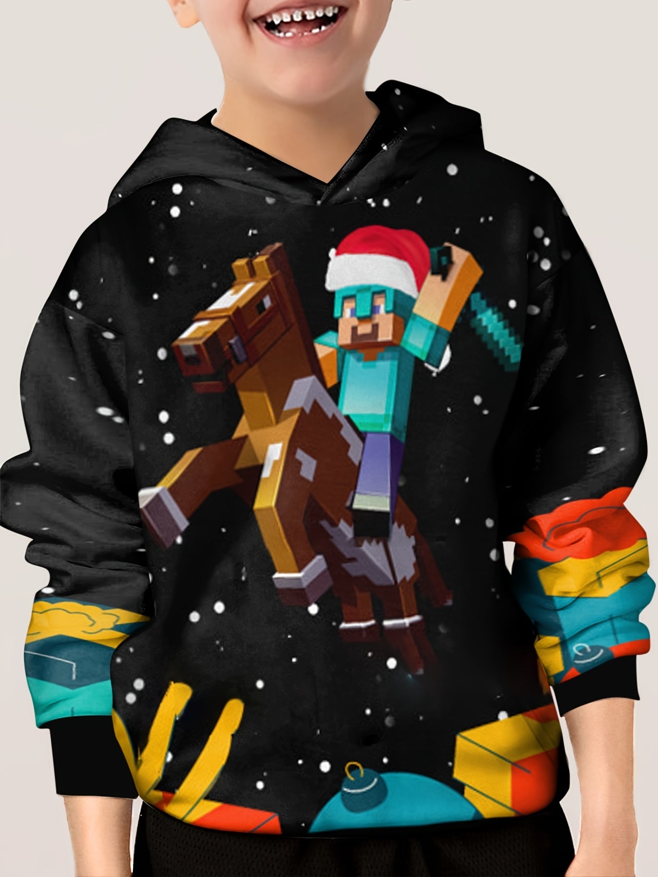 Christmas Cowboy Kid's Hoodie Unisex Pullover Long Sleeve Top