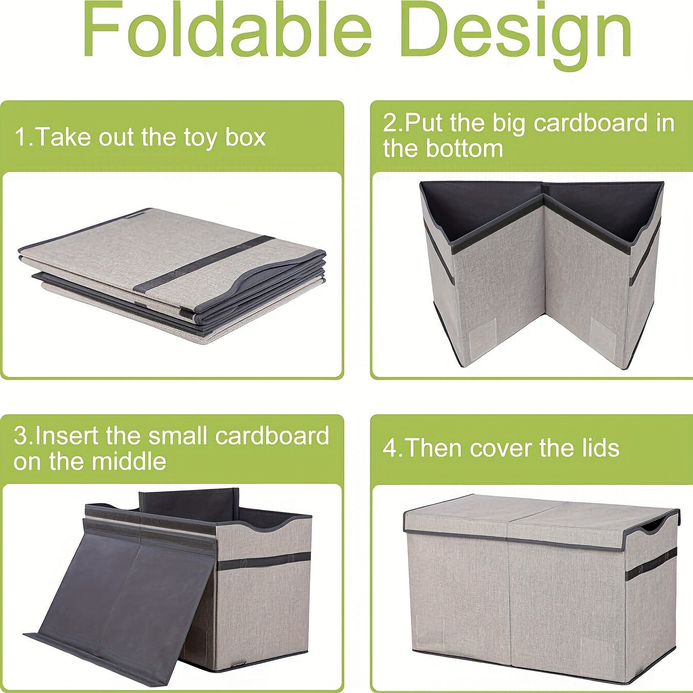 Extra Large Kids Toy Organizer Collapsible Grey Storage Bin