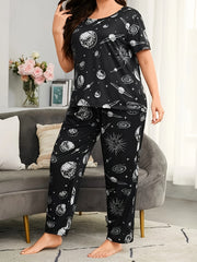 Planet Print Pajamas Set - Tee & Pants Loungewear