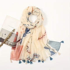 Boho Print Voile Scarf Tassel Shawl Head Wrap Sunscreen Beach Towel