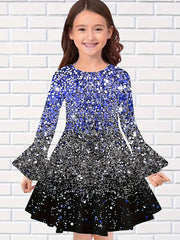 Girls Sequin Print Long Sleeve Dress Spring Fall Gift