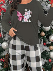 Butterfly Print Long Sleeve Lounge Top Women's Loungewear