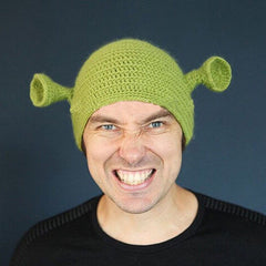 Men's Winter Green Cover Up Cartoon Anime Knit Lined Hat