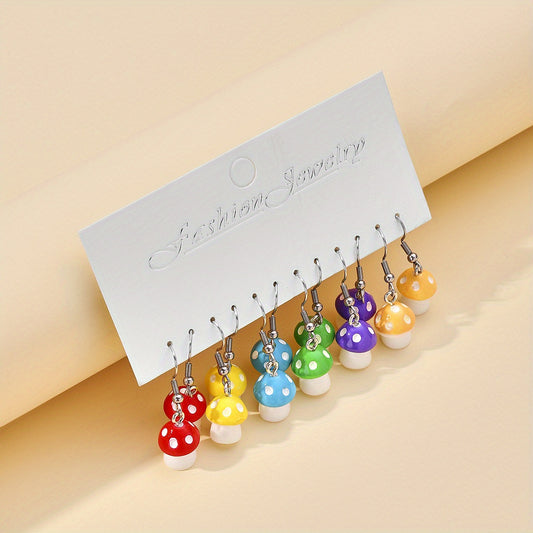 12pcs Small Mushroom Drop Earrings for Girls, Decorative Accessories Gift