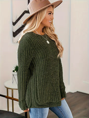 Women's Plus Solid Long Sleeve Round Neck Sweater