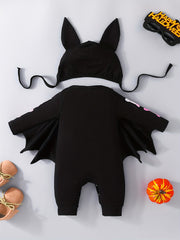 Halloween Bat Skull Print Romper & Hat Baby Outfit