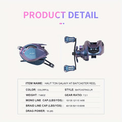 HAUT TON GALAXY Baitcaster Fishing Reel 7.2:1 Gear Ratio 5+1BB