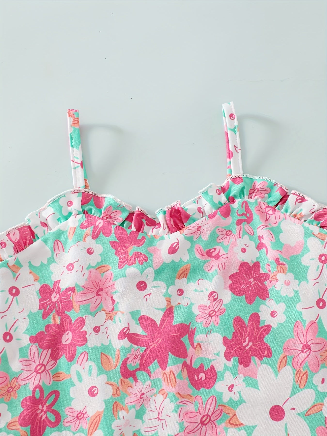 Toddler Girls Floral Ruffle Trim Cami Rompers Onesie Kids Summer Clothes