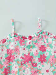 Toddler Girls Floral Ruffle Trim Cami Rompers Onesie Kids Summer Clothes
