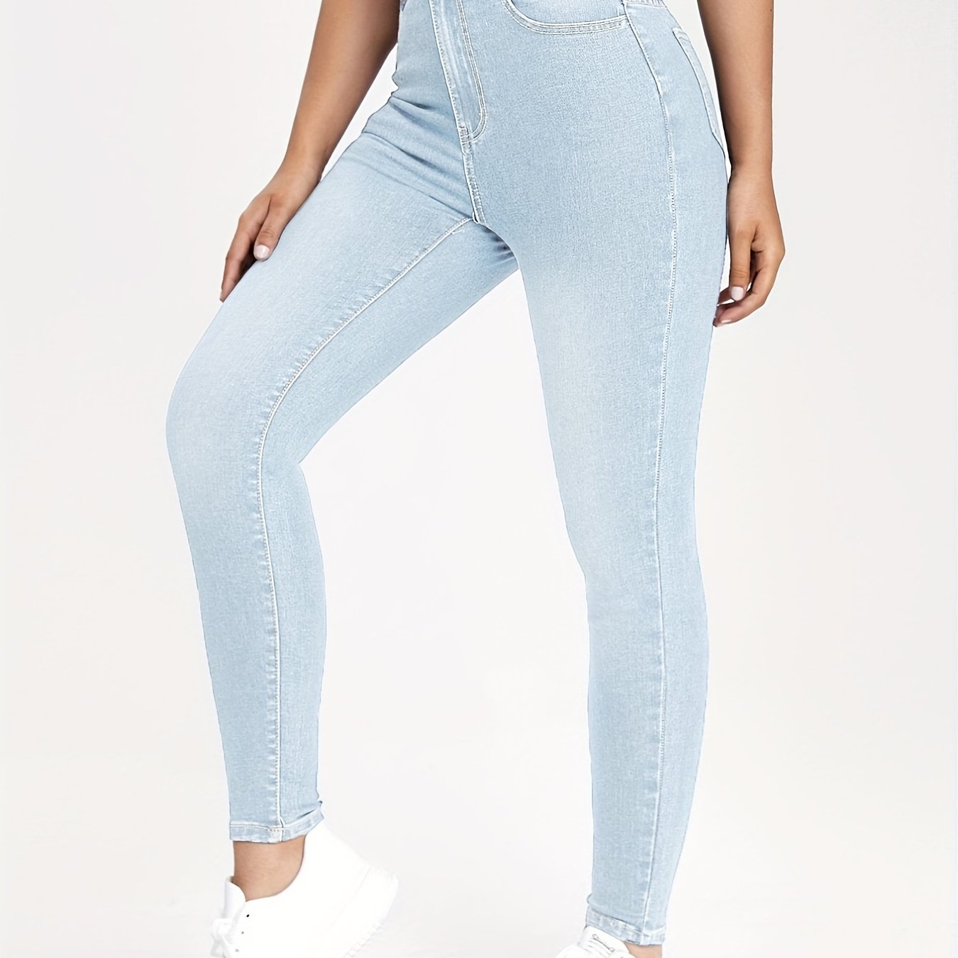 High Waist Skinny Jeans Slim Fit High Rise Slash Pockets Slight Stretch