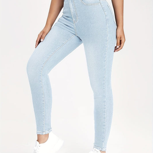 High Waist Skinny Jeans Slim Fit High Rise Slash Pockets Slight Stretch