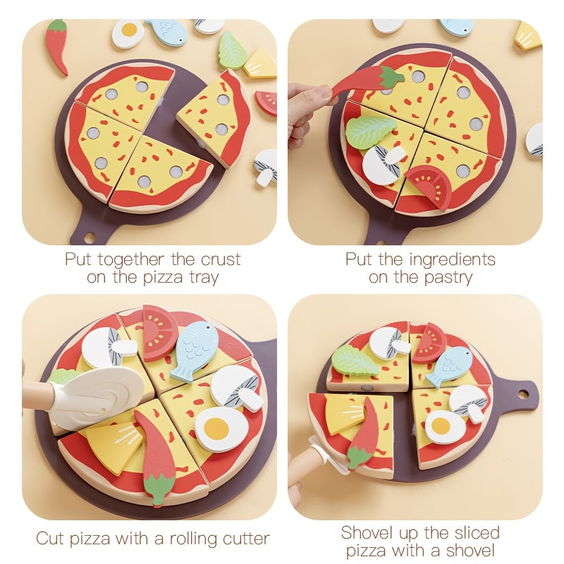 Wooden Royal Pizza Playset for Kids Realistic Pizza Dough & Toppings