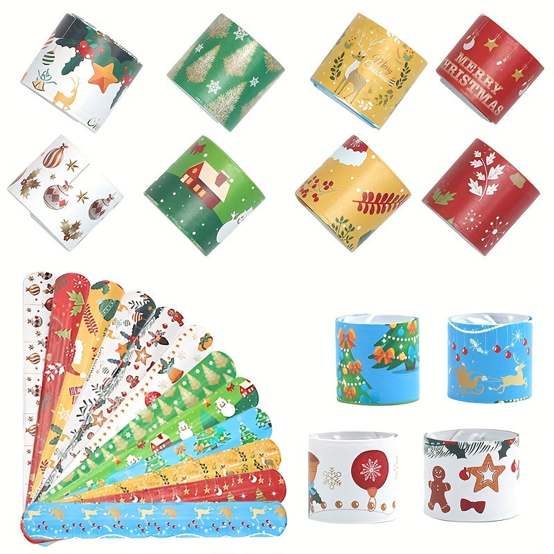 12pcs Christmas Elements Pattern PVC Slap Bracelet