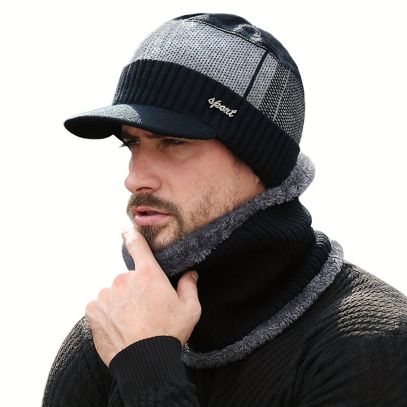 Winter Fishing Hat & Neck Gaiter Set Warm Knitted Hat With Velvet