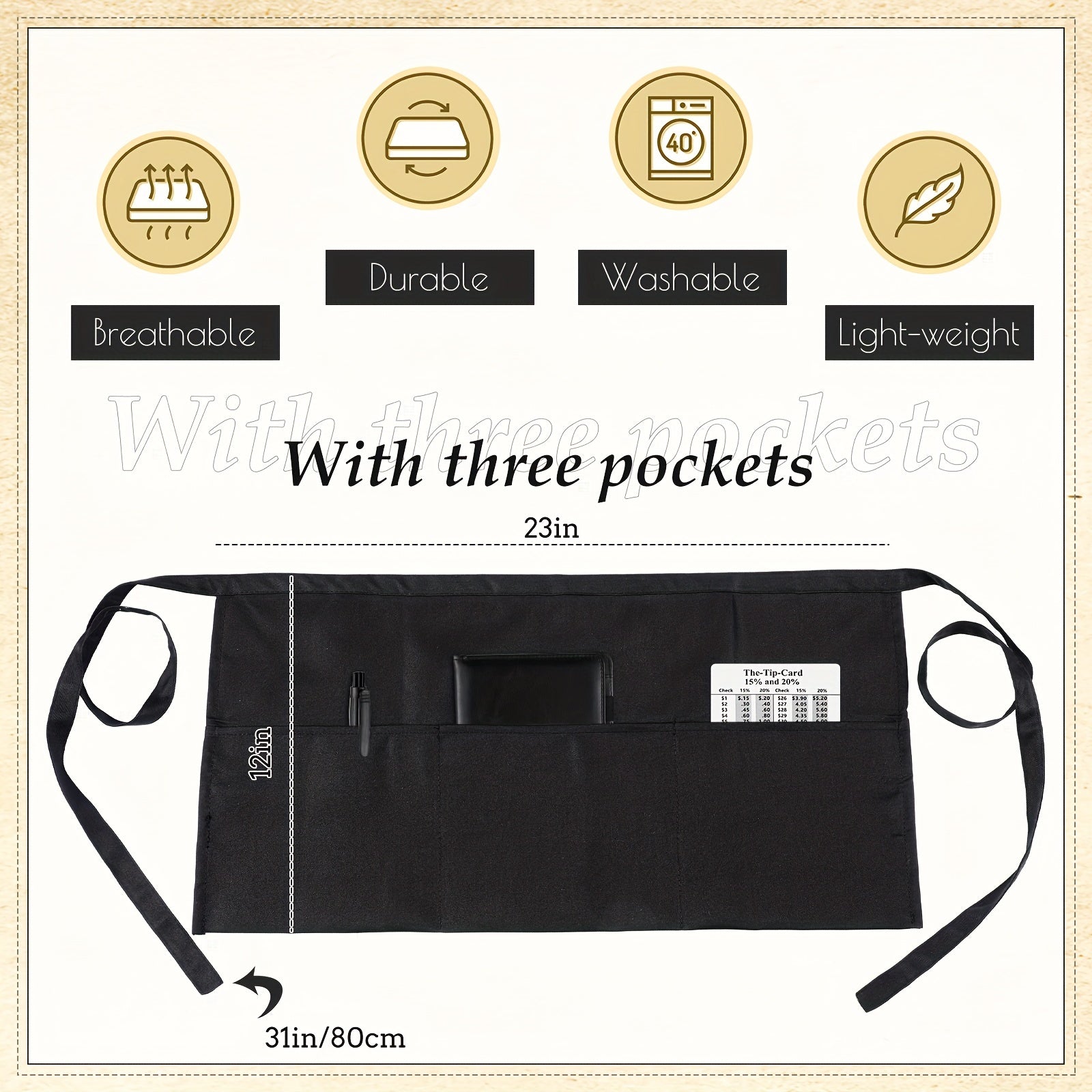 Waitress Server Book Set with Apron, Tip Chart, Pen - 8''x4 9''