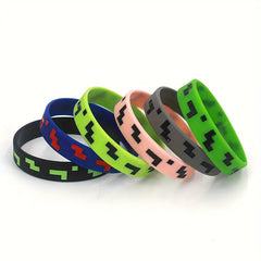 12pcs Pixel Theme Silicone Wristbands Printed Gaming Themed Silicone Bracelets
