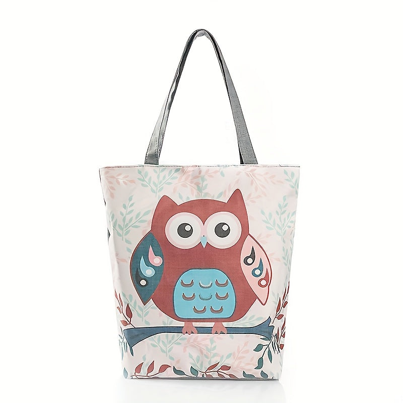 Owl Print Canvas Tote Bag Lightweight Reusable Shopping Shoulder