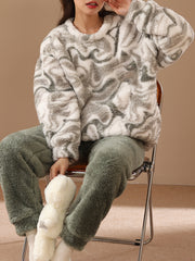 Camouflage Print Pajamas Set Long Sleeve Top & Pants Women's Sleepwear