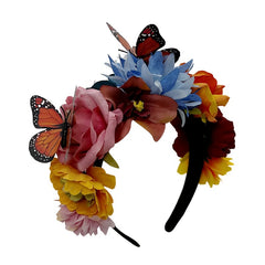 Boho Floral Headband with Butterflies - Adjustable Hair Hoop for Weddings