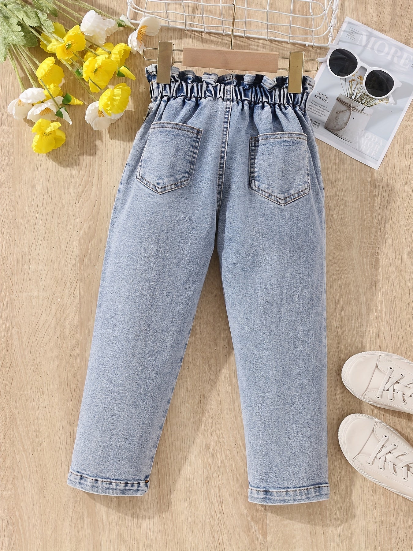 Girls' Daisy Embroidery Straight Leg Jeans For Kids