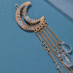 Girls Golden Moon Hair Clip Tassel Rhinestone Hairpin