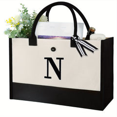 Letter Pattern Handbag Tote Bag Canvas Shopping Bag Large Capacity Travel Bag
