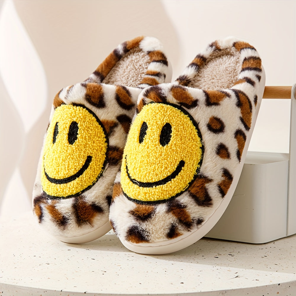 Leopard Print Fuzzy Slippers Soft Plush Shoes Winter Warm Indoor Slippers