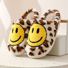 Leopard Print Fuzzy Slippers Soft Plush Shoes Winter Warm Indoor Slippers