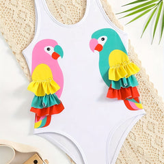 Cartoon Graphic Girls Toddler Bodycon Swimwear Bodysuit