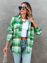 Plaid Button Front Jacket Casual Lapel Long Sleeve Jacket