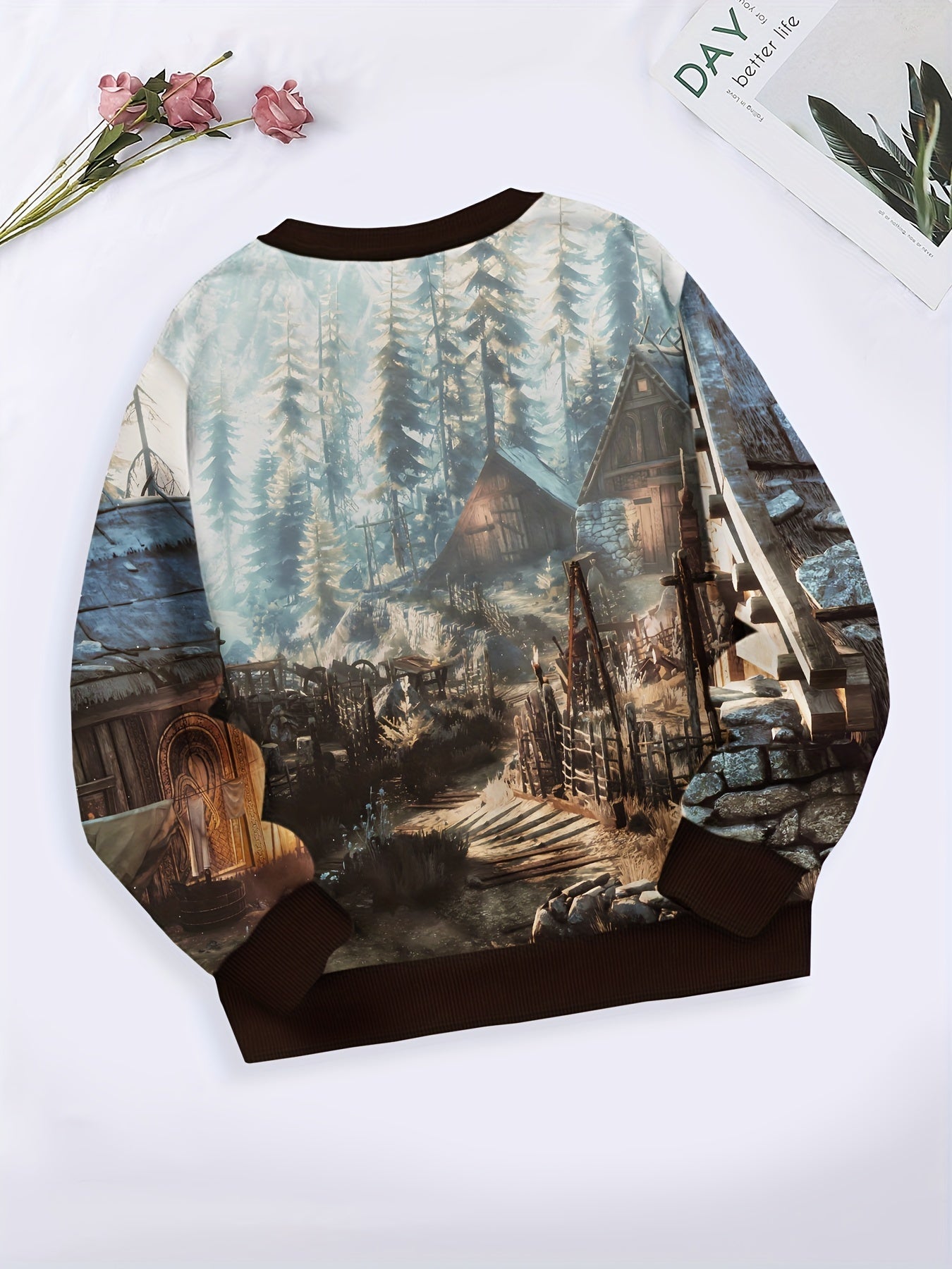 Snowy Town Crew Neck Sweatshirt for Boys Girls