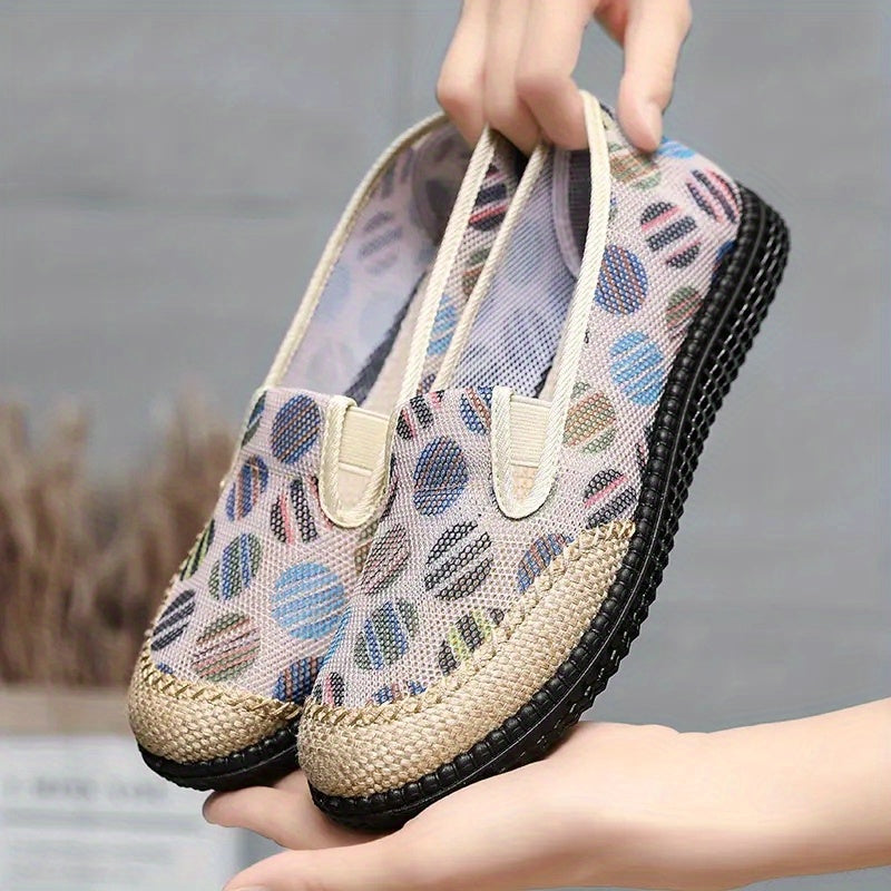 Women's Colorful Ball Print Flat Shoes Hemp Rope Low Top Slip On Shoes