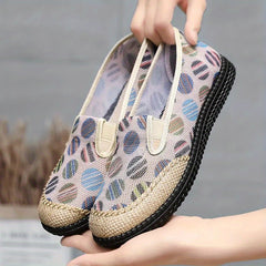 Women's Colorful Ball Print Flat Shoes Hemp Rope Low Top Slip On Shoes