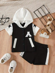Boys Short Sleeve Side Stitch Block Pullover Top Short Shorts Set