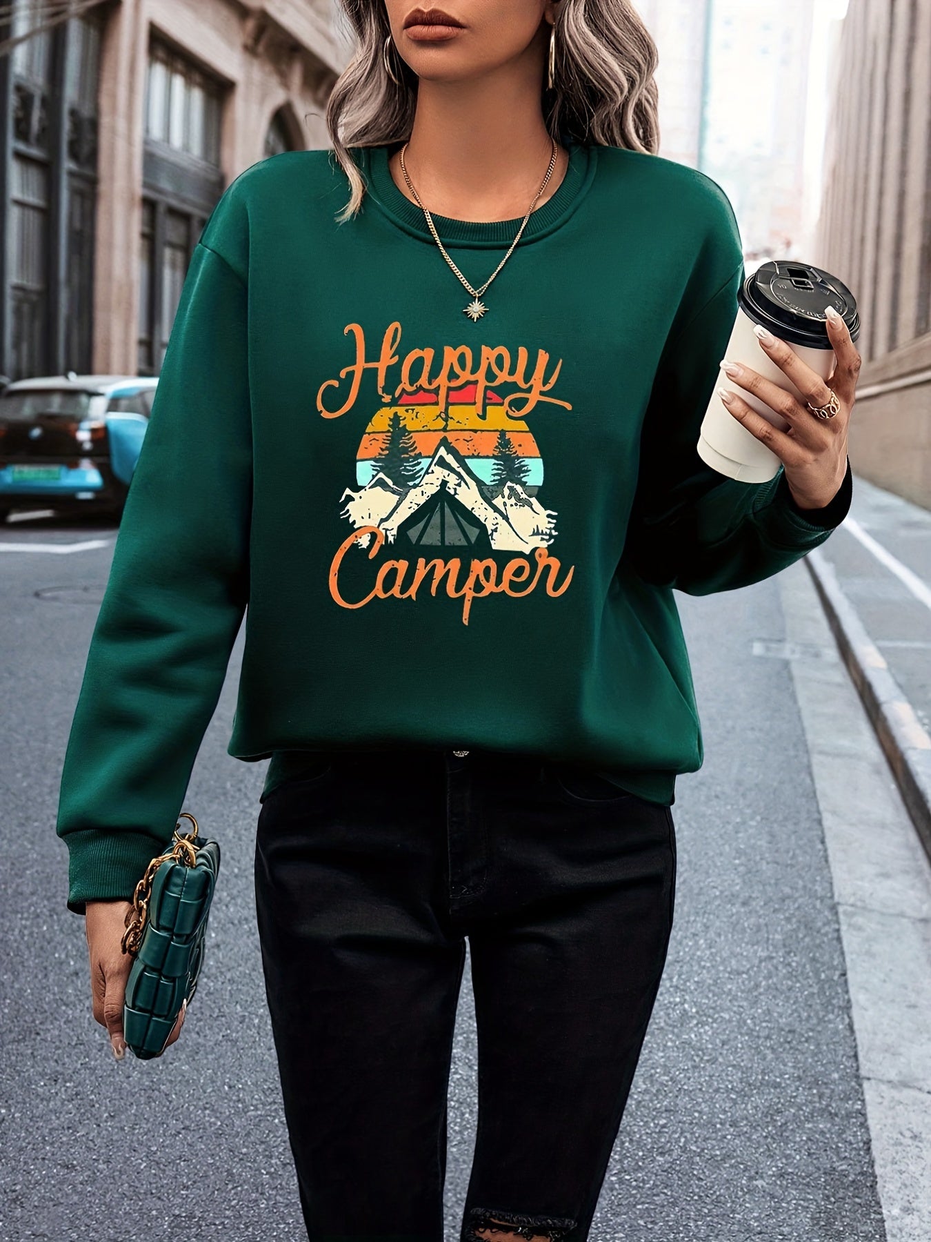 Graphic Print Crew Neck Sweatshirt for Women
