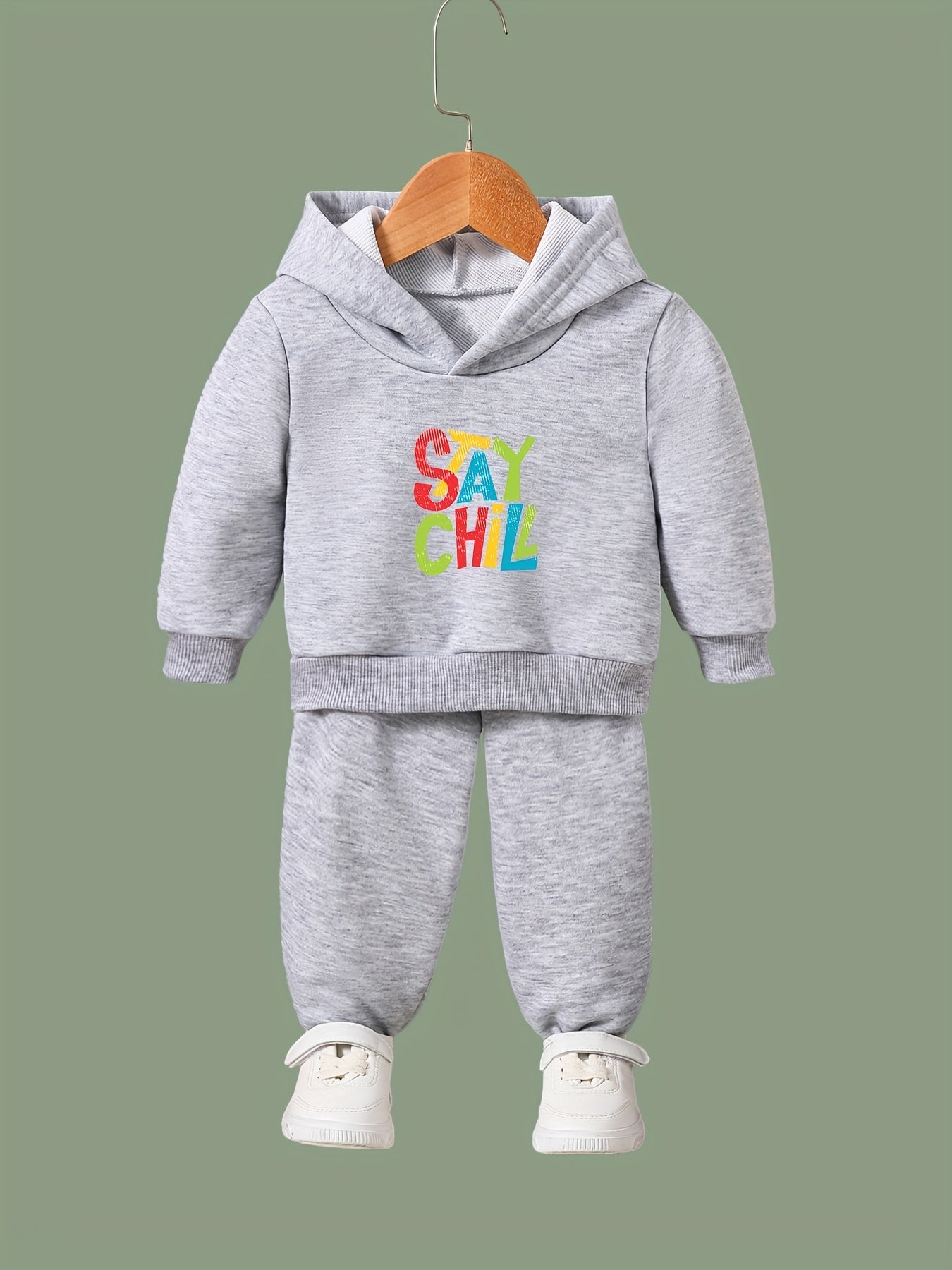 2pcs Stay Chill Print Outfits Girls Hoodies Jogger Pants Set