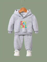 2pcs Stay Chill Print Outfits Girls Hoodies Jogger Pants Set