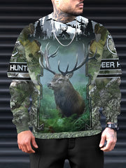 Men's Casual Elk Pattern 3D Print Crew Neck Sweatshirt Outdoor Activities
