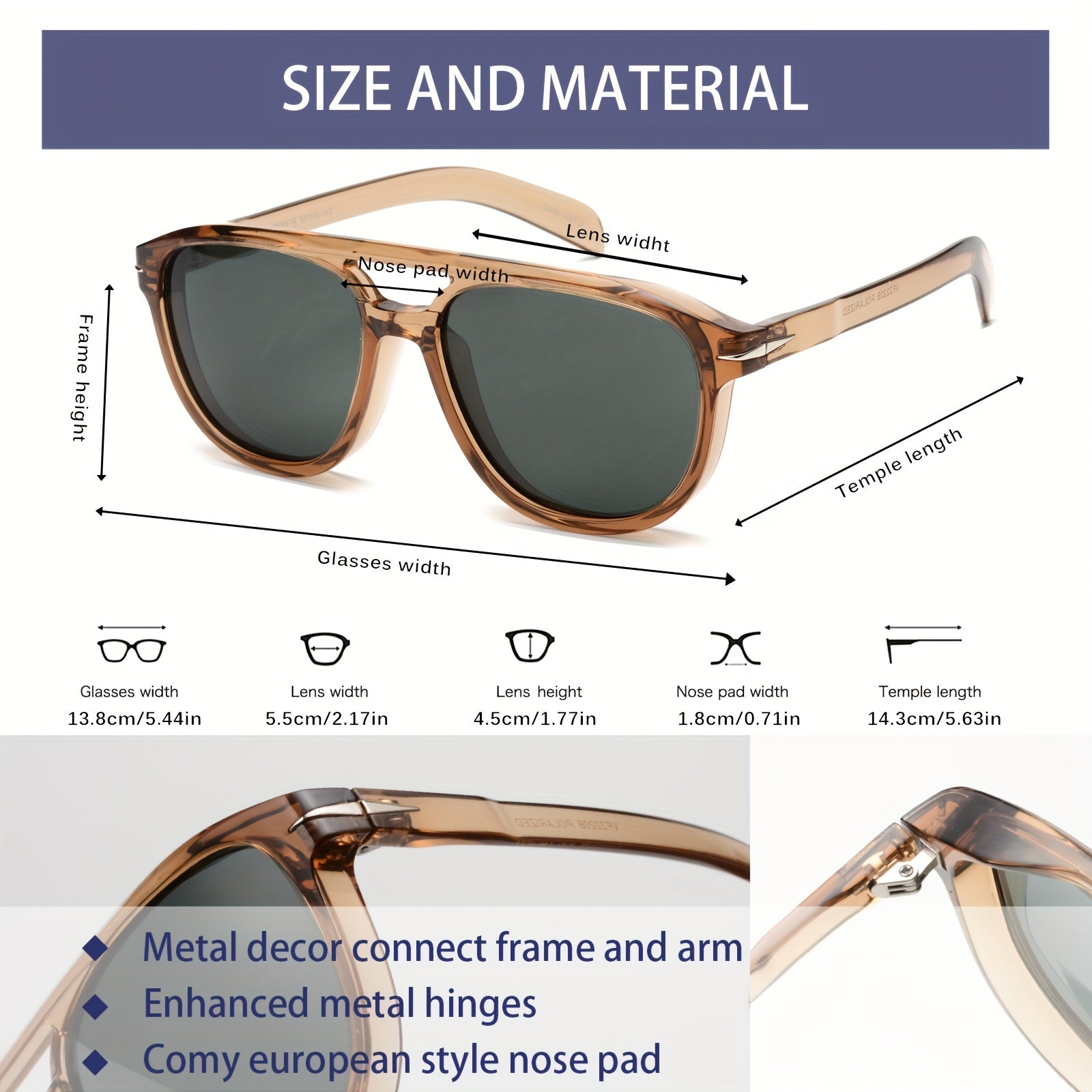 OUWEN Classic Polarized Square Aviator Sunglasses