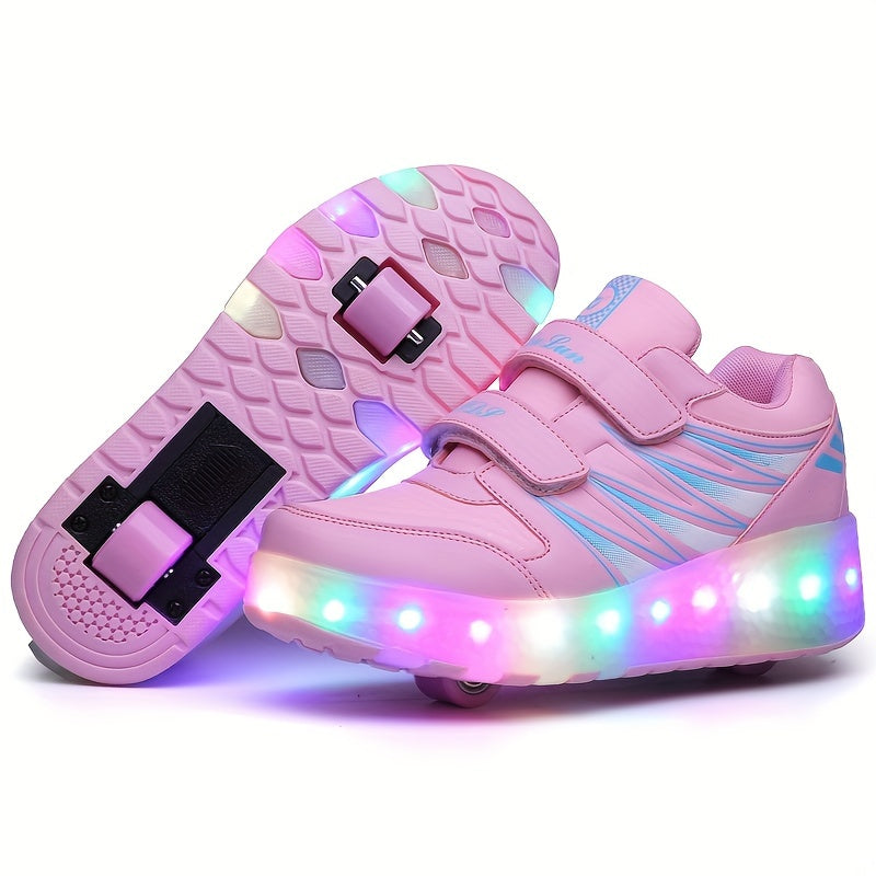 Girl's LED Light Up Roller Shoes with Hook and Loop Closure