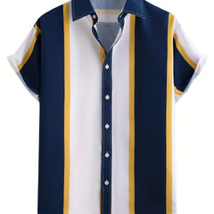 Men's Stripe Print Casual Short Sleeve Shirt for Summer Vacation