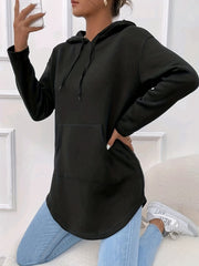 Solid Kangaroo Pocket Hoodie Casual Long Sleeve Drawstring Hoodies Sweatshirt