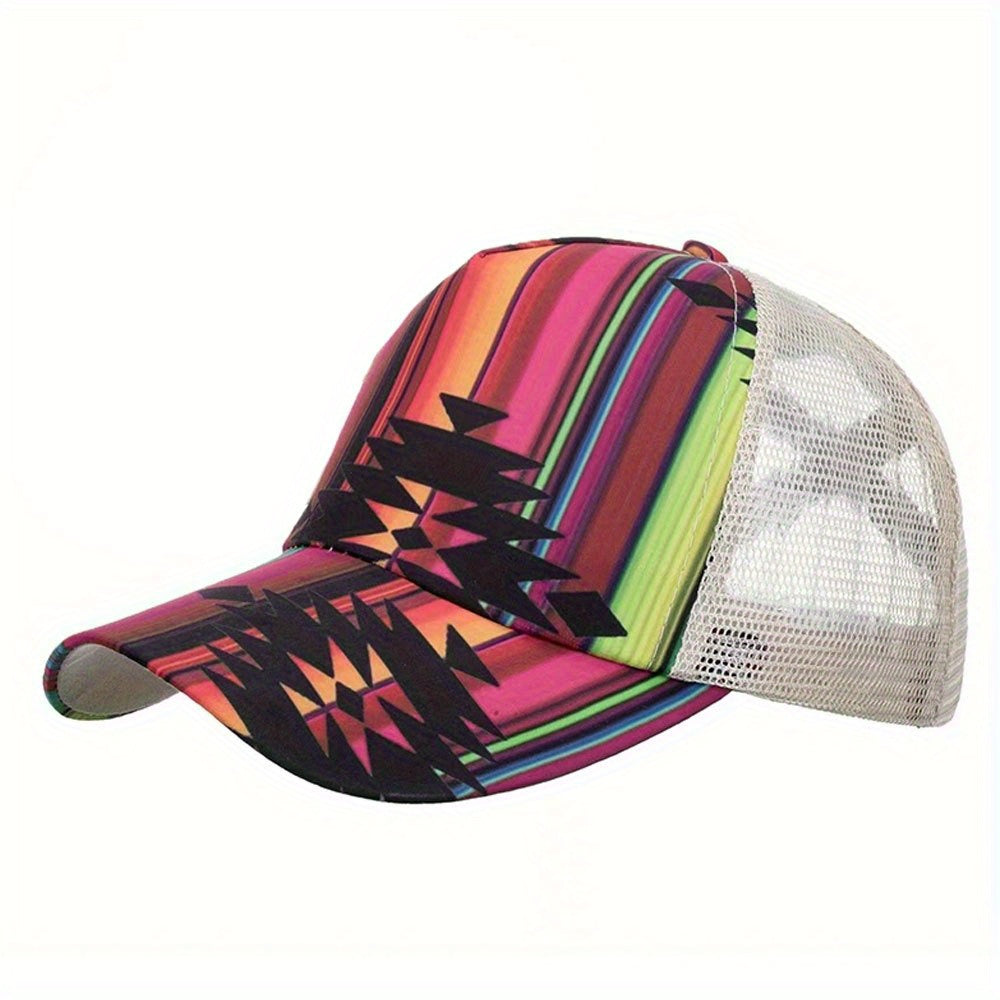 Cartoon Print Baseball Cap Ponytail Mesh Trucker Hats Lightweight Sun Shade