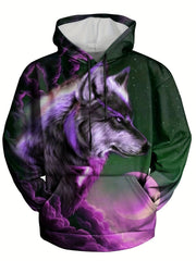 Wolf Print Hoodie Men's Pullover Sweatshirt