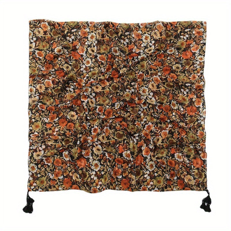 Plant Flower Print Scarf Vintage Soft Sunscreen Tassel Shawl Thin...